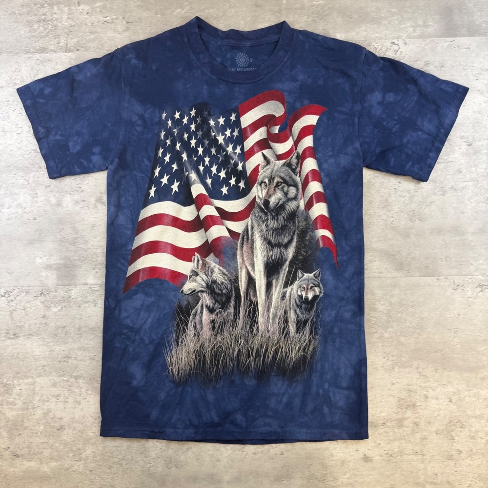 The Mountain Wolves American Flag Tie Dye T-Shirt Blue Mens Small
